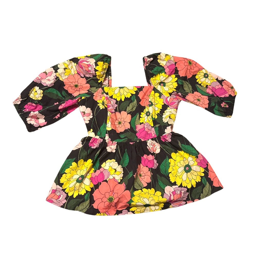 Johnny Was Jade Floral Puff Sleeve Peplum Top Square Neck Smocked Back Medium